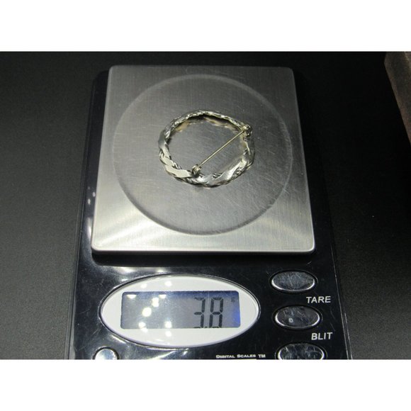 Sterling Silver Concave Circle Pattern Pin Brooch - Picture 7 of 7